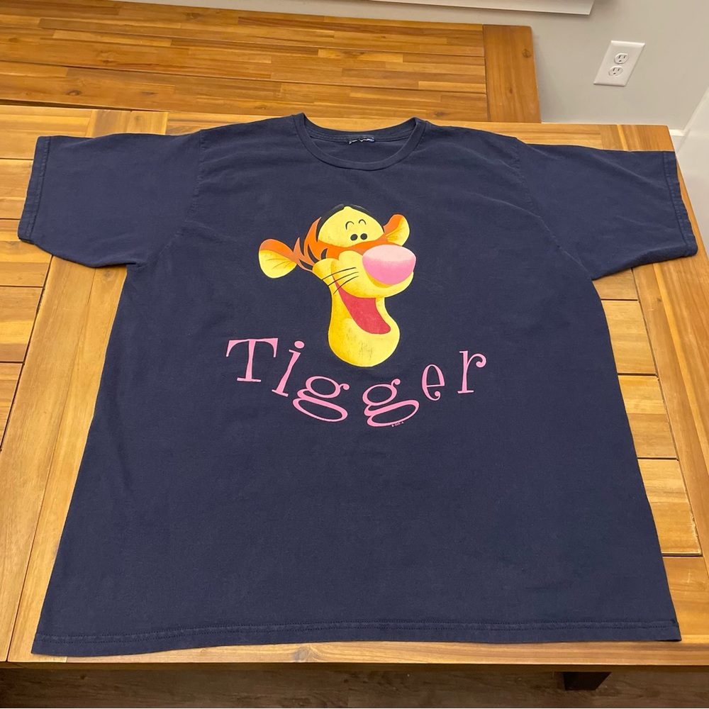 Vintage 90s Disney Big Face Tigger Tee Winnie Pooh Rare Promo Blue 2XL